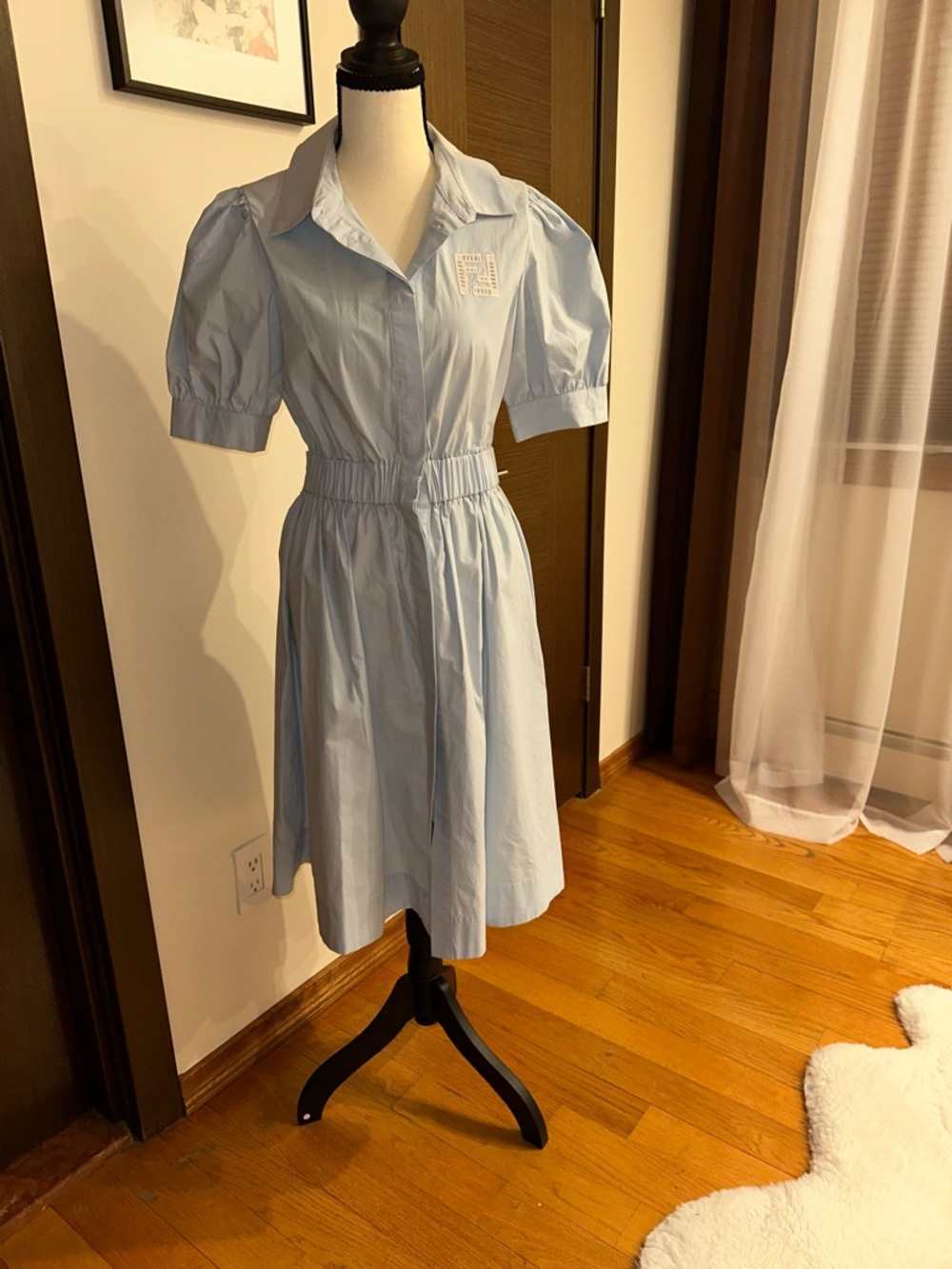 Fendi Light Blue Shirt Dress with Puff Sleeves size 40